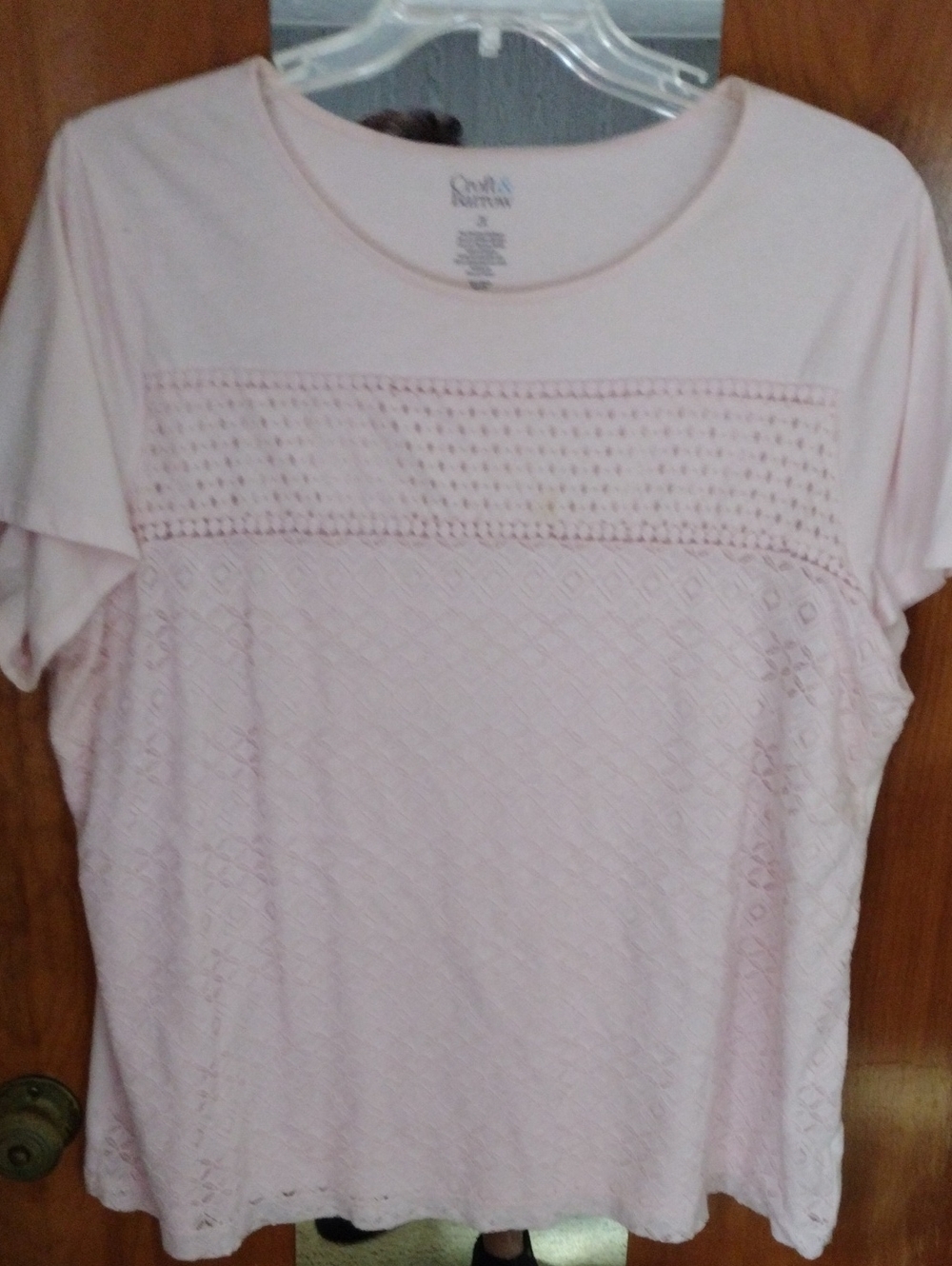 Croft & Barrow Light Pink Lace-Trim And Short Sleeve Top Set